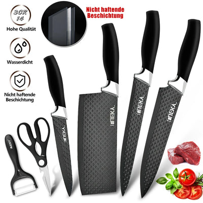 6PCS Kitchen Knives Set Stainless Steel Cleaver Slicing Utility Chef Knife Scissors Peeler Fruit Slicer Fish Meat Cleaver Cooker