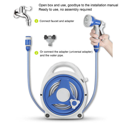 Garden Hose Reel Handheld Sunproof Hose Reel with 15m Water Pipe Nozzle for Home Yard Watering