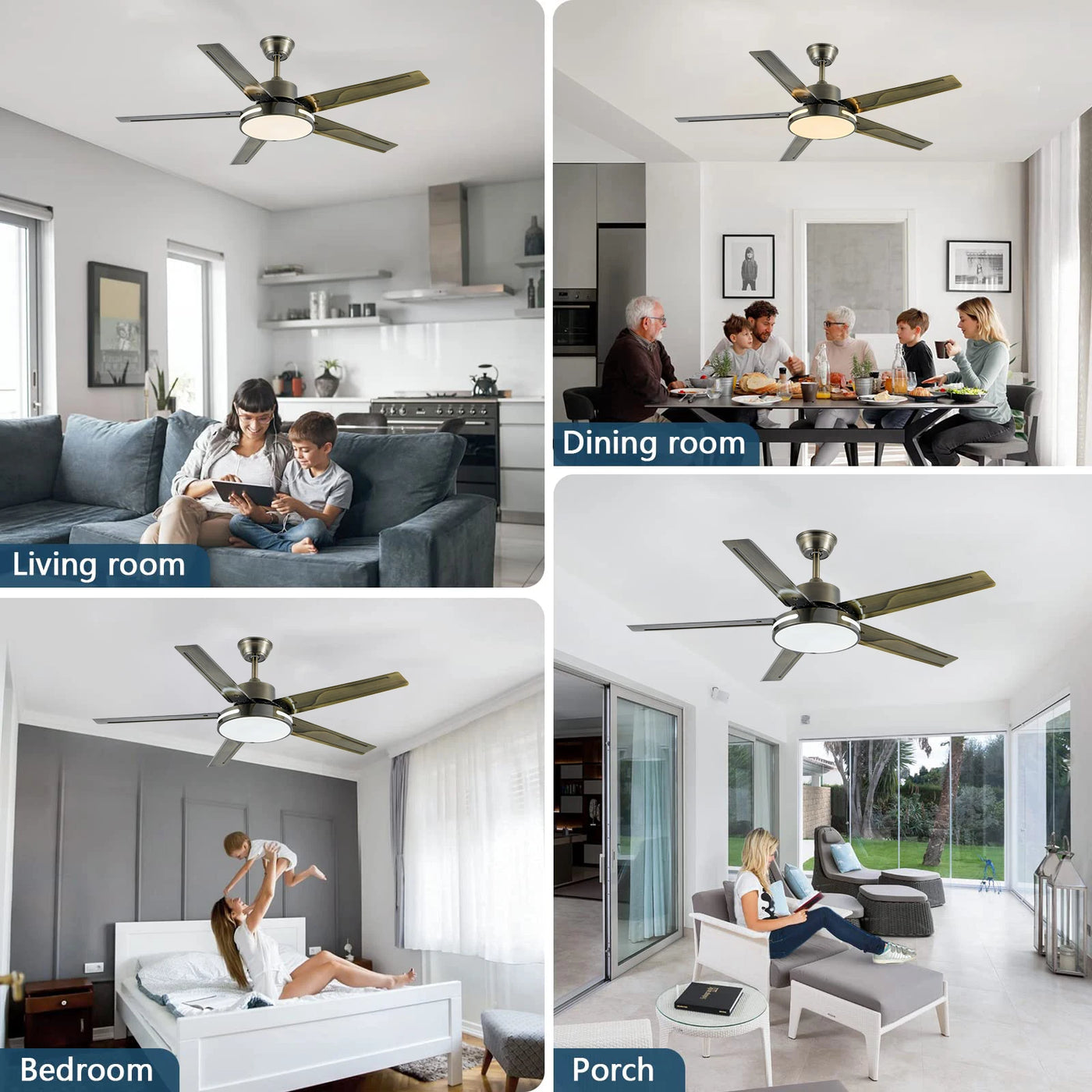 Modern LED Ceiling Fan With Light 52Inches DC Motor Reversible Blades Remote Control Led Fans Lamp With Lights