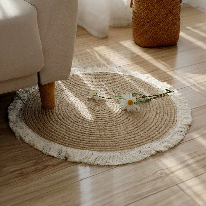 Jute Round Carpets For Living Room Bedroom Home Decor Sisal Patchwork Mat Rugs Hotel Garden Coffee Table Mats Woven Retro Style