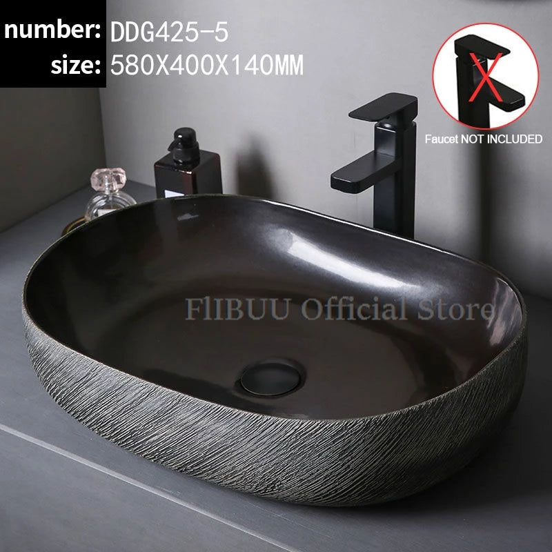 Ceramic Bathroom Vessel Sink Bowl Above Counter Art Single Sink Drain Lavatory Wash Hand Basin Household Countertop Wash Basin