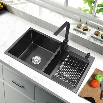 32" Black Double Bowl Kitchen Sink Stainless Steel Bar  Drop-In Kitchen Sink with Drain and Overflow