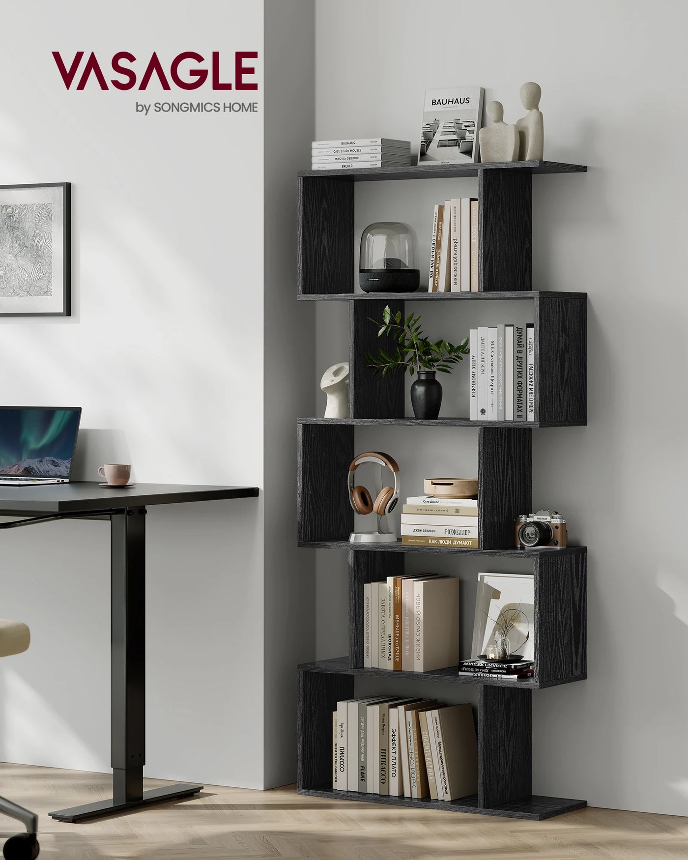 VASAGLE Bookshelf, 5-Tier Bookcase, Tall Display Shelf, Freestanding Storage Shelf, Room Divider, for Home Office, Living Room