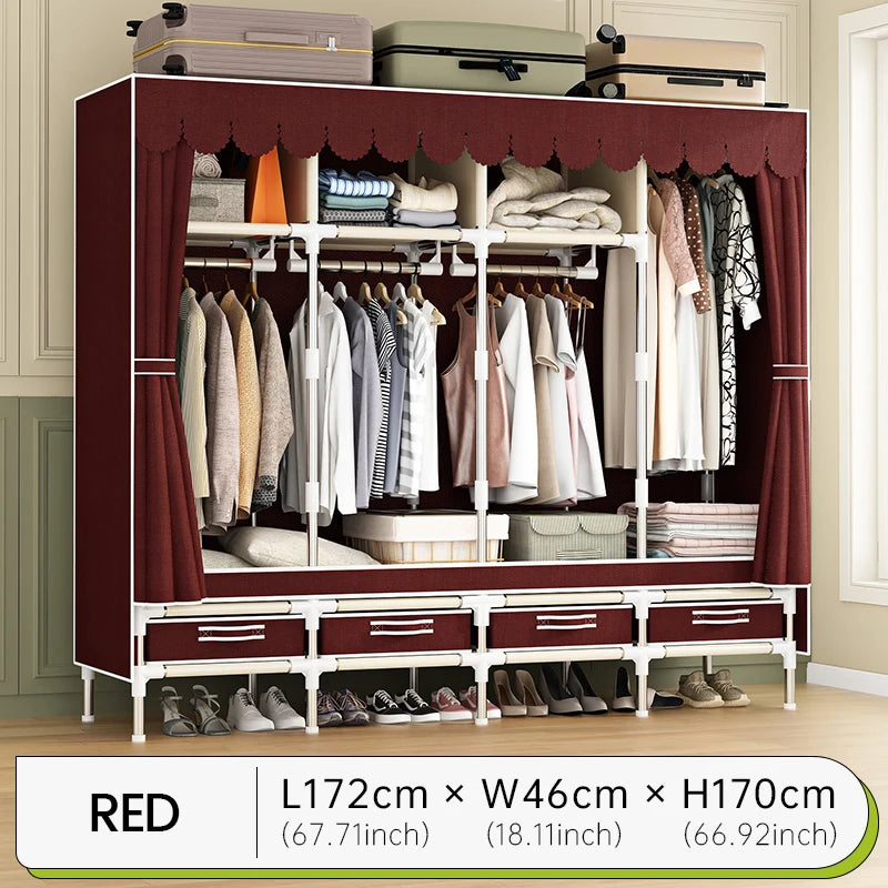 Simple wardrobe with drawers, fabric, dust-proof and durable assembly, suitable for dormitory, bedroom, rental room