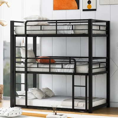 Heavy Duty Triple Bunk Bed Twin Over Twin Over Twin Metal Bunkbeds with Ladder No Box Spring Needed Easy Assembly