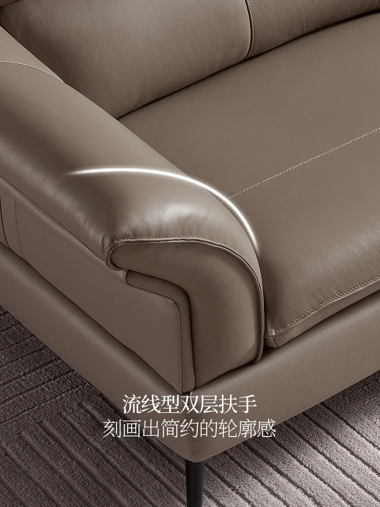 Leather Sofa First Layer Cowhide Art Simple Living Room Three-Person