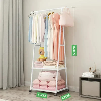 Floor-Standing Coat Rack Triangle Pulley Clothes Racks with Wheels Household Simple Coat Shelf Bedroom Hanging Clothes Rack