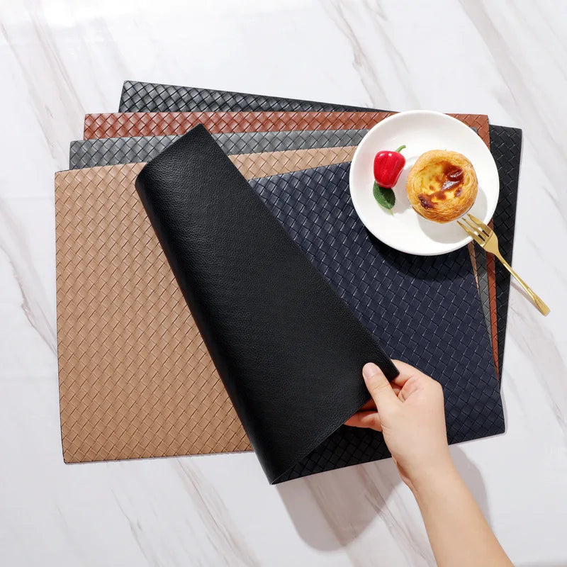 Woven Leather Dining Mat Hotel Home Table Mat Oil Resistant Anti Slip Insulation Mat Coasters Placemats  Kitchen Accessories