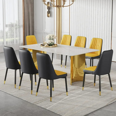 71" Dining Table Set for 8, Faux Marble Top and Gold Chrome Leg Dining Table for Kitchen, Dining Tables Set