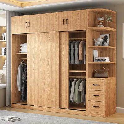 AOLIVIYA Wardrobe Household Bedroom Sliding Door Solid Wood Wardrobe Log Small Apartment Sliding Door Storage Cabinet Rental