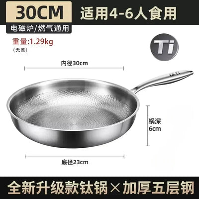 KENGQIANG Pure titanium frying pan uncoated non stick pan Fish scale hammer pattern Titanium alloy home wok kitchen cookware