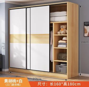 Wardrobe household bedroom sliding door solid wood wardrobe log small-sized economical storage rental room cabinet