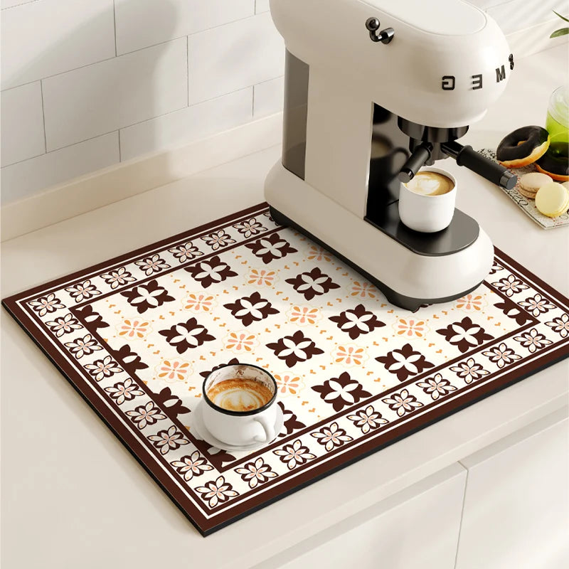 Luxury Vintage Coffee Machine Drain Pad Dish Drying Mat Quick Dry Tableware Non-slip Draining Placemat Kitchen Rug