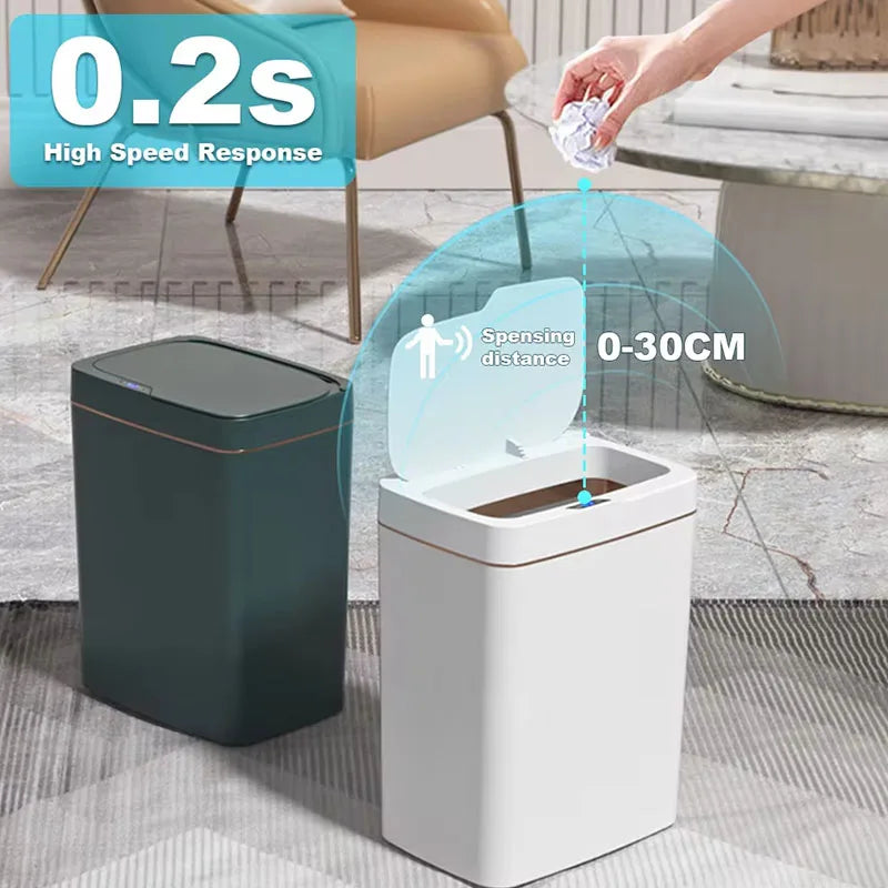 Induction trash can smart non-contact narrow smart home15L automatic bagging electronic trash can smart bathroom trash can white