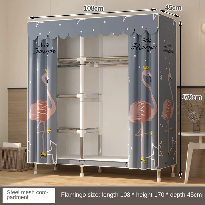 Simple Wardrobe Cloth Closet Furniture For Home Household Bedroom Assembly Cabinet Steel Pipe Reinforced Storage Rack Wardrobe