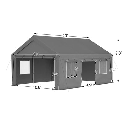 LZBEITEM 13x20 Heavy Duty Steel Carport Storage Canopy Garage Tent w/ Removable Sidewalls