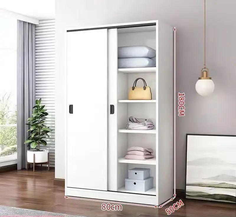 Household Bedroom Modern Simple Nordic Rental Room Simple Assembly Solid Wood Sliding Door  Large Wardrobe