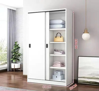 Household Bedroom Modern Simple Nordic Rental Room Simple Assembly Solid Wood Sliding Door  Large Wardrobe