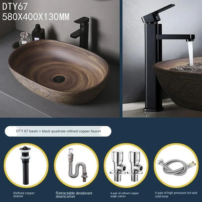 Ceramic Art Basin Sinks Counter Top Wash  Vessel  Oval ing  Bathroom     with Faucets WF