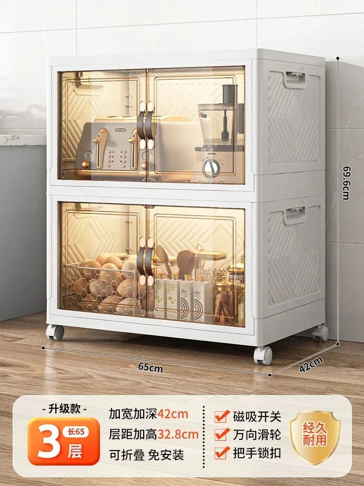 Modern Multi-layer Storage Rack with Wheels Plastic Kitchen Cabinets Home Kitchen Sideboards Collapsible Bedroom Storage Cabinet