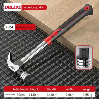 DELIXI High Carbon Steel Fiber Claw Hammer Handle Multifunctional Hammer Woodworking Nail Pulling and Hammering Tools