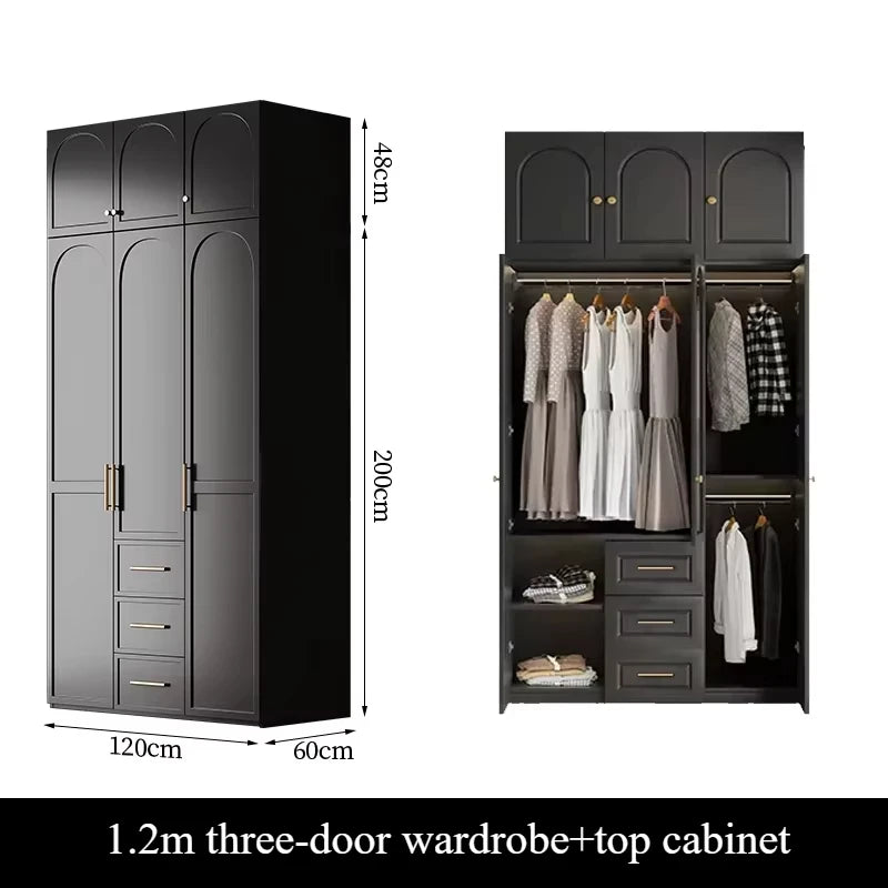 French Retro Style Black Wardrobes Storage Multilayer Cabinet Open Closets Wardrobes Bedroom Drawers Rangement Chambre Furniture