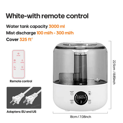 KINSCOTER 3L Air Humidifier Professional Large Capacity Home Humidifier Plant Mist Aroma Diffuser with Remote Control Timer