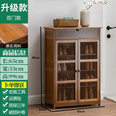 Household corridor door shoe cabinet living room multi-layer shoe rack small apartment bamboo solid wood dustproof shoe storage