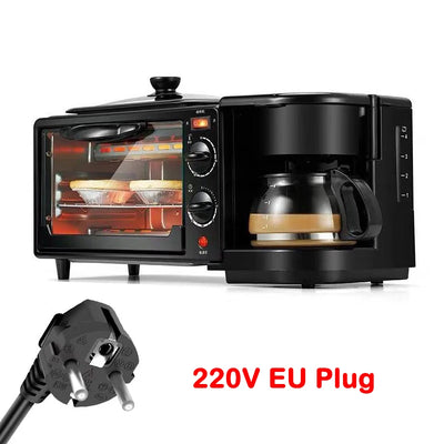 110V Electric Breakfast Machine 3 in 1 Multifunction Breakfast Maker Mini Drip Coffee Maker Bread Pizza Oven Frying Pan Toaster