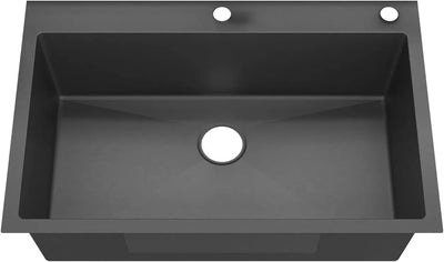 33"" X 22"" X 9"" Drop In Single Bowl Kitchen Sink With 18 Gauge 304 Stainless Steel Black Finish Ht3322S-9-B (Sink Only)