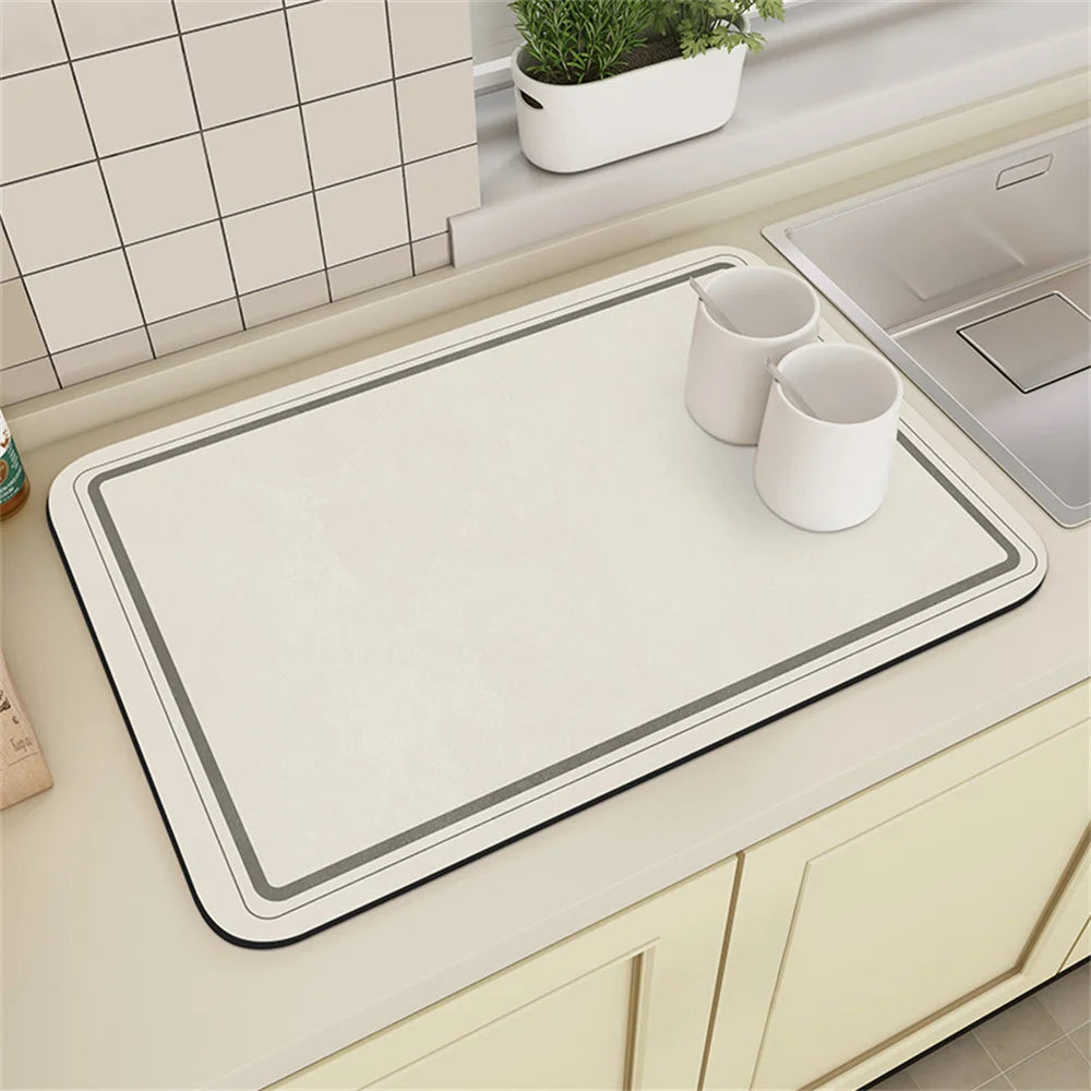 Coffee Machine Drain Mat Kitchen Countertop Absorbent Mat Cream Lines Simple Table Washable Dry Non-slip Mat