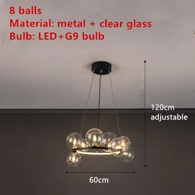 Home Indoor LED Glass Chandeliers G9 Pendand Hanging Lighting Fixture Living Room Restaurant Pendant Lamps Black Gold Suspension