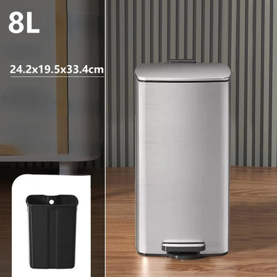 8L Bathroom Trash Can with Lid and Inner Bucket,410 Stainless Steel Step Pedal Waste Bin,Narrow Metal Wastebasket,Toilet Garbage