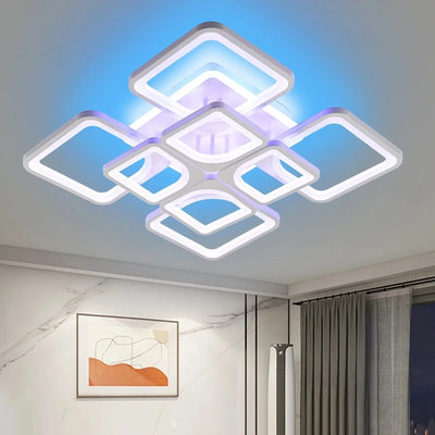 Modern Smart Ceiling Lamp Dimmable LED Square Chandelier with Remote Control for Living Dining Room Kitchen Bedroom Decor