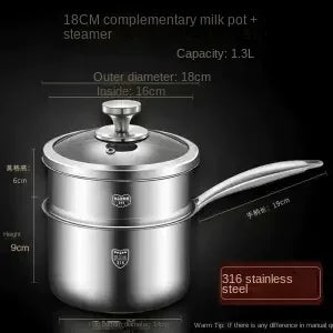 New 316 stainless steel soup pot with steamer for baby food cooking and milk boiling Soup and stock pot