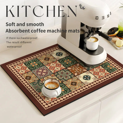 Luxury Vintage Coffee Machine Drain Pad Dish Drying Mat Quick Dry Tableware Non-slip Draining Placemat Kitchen Rug