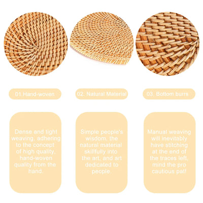 MCGS-2 Pcs Oval Rattan Placemat,Natural Rattan Hand-Woven,Tea Ceremony Accessories,Suitable for Dining Room, Kitchen,Etc