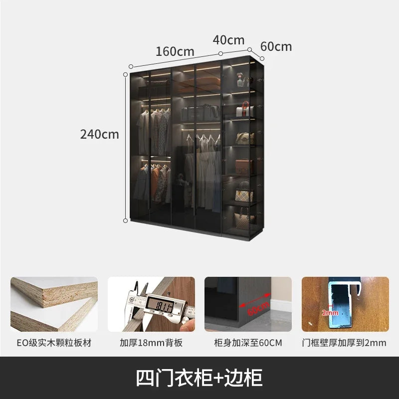 With Glass Doors Wardrobes Multilayer Luxury Storage Open Closets Wardrobes Cabinet Shelves Guarda Roupas Bedroom Furniture