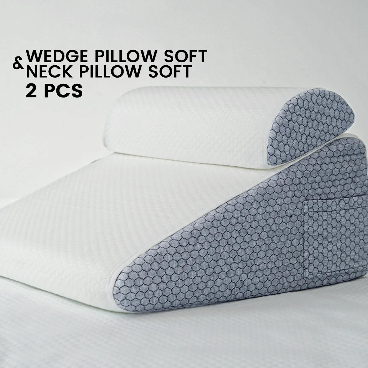 2 Pcs Memory Foam Bed Wedge Pillow/Neck Pillow For Back, Leg, And Knee - Triangle Pillow With Removable Cover