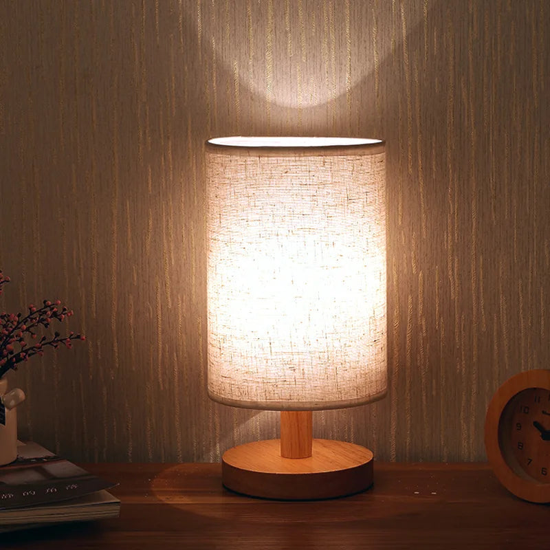 Nordic Solid Wood FabricusbTable Lamp Decoration Bedroom Bedside Lamp Study Dormitory Remote ControlledSmall Night Lamp Creative