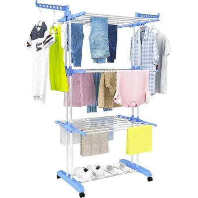 Clothes Drying Rack, Oversized 4-Tier(67.7" High) Foldable Stainless Steel Movable Drying Rack with 4 castors