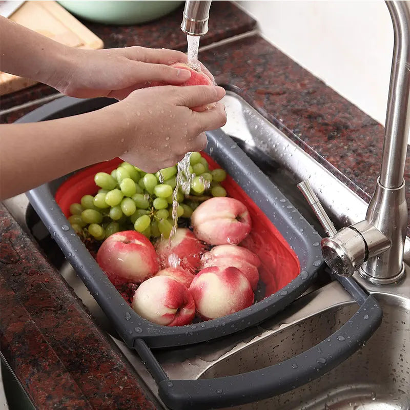 Collapsible Rectangular Silicone Drain Basket Retractable Water Filter Basket Household Fruit And Vegetable Filter Basket