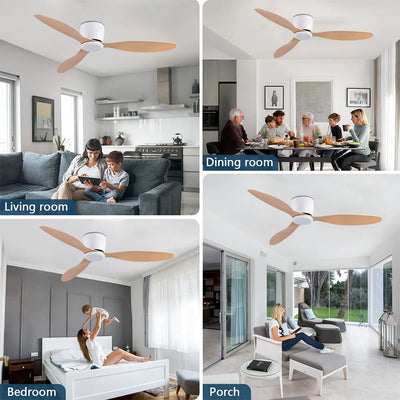 IRALAN  42 52 Inch Ceiling Fans No Light DC Motor Remote Control Cooling Fans Low Floor Ceiling Fan Silent large home fan