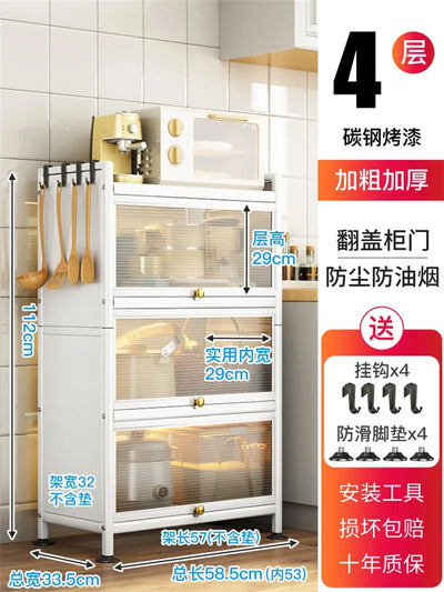 Modern Carbon Steel Kitchen Cabinets Home Storage Cabinet Multi-functional Multi-layer Microwave Oven Floor Rack with Flip Door