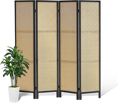 6 Panel Room Divider Wall, 5.6 Ft Tall Rattan Room Divider, Foldable Wood Room Divider, Folding Privacy Screens, Freestanding