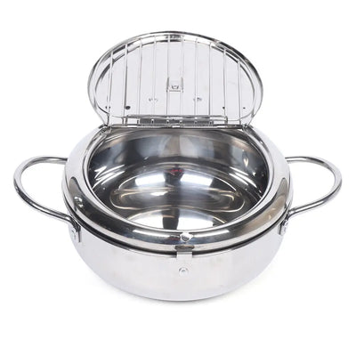 Deep Fryer Pot,304 Stainless Steel W/ Temperature Control & Lid, Deep Frying Pan