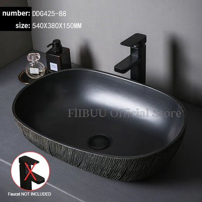 Ceramic Bathroom Vessel Sink Bowl Above Counter Art Single Sink Drain Lavatory Wash Hand Basin Household Countertop Wash Basin