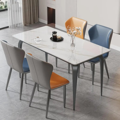 Dining Table with Marble Sintered Stone White Table Top and Metal Legs, 55" Rectangular Modern Kitchen Table, Dining Room Table