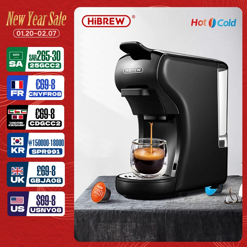 HiBREW Coffee Machine 19 Bar 4in1 Hot & Cold Multiple Capsule Espresso Cafetera Pod Coffee Maker Dolce Milk Nexpresso Powder H1A