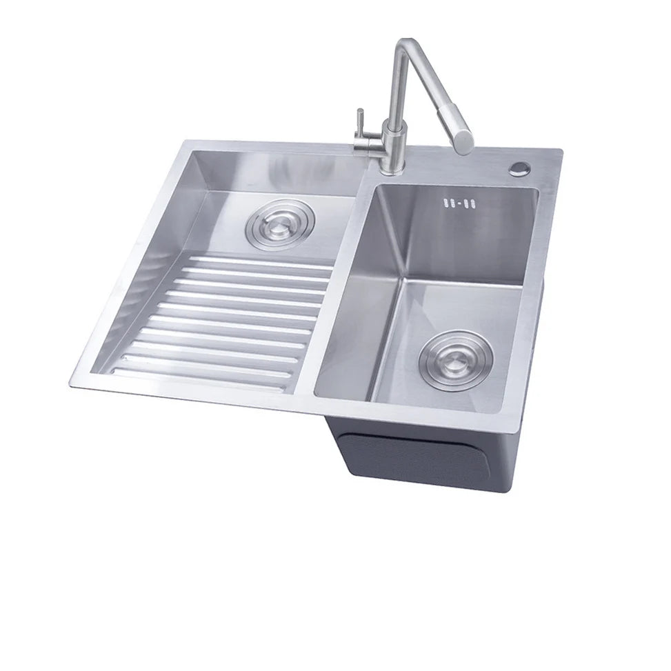 (60x48cm) 304 Stainless Steel Manual Kitchen Sink Single Bowl Above Counter / Undermount Set with Washboard & Dispenser Dainer